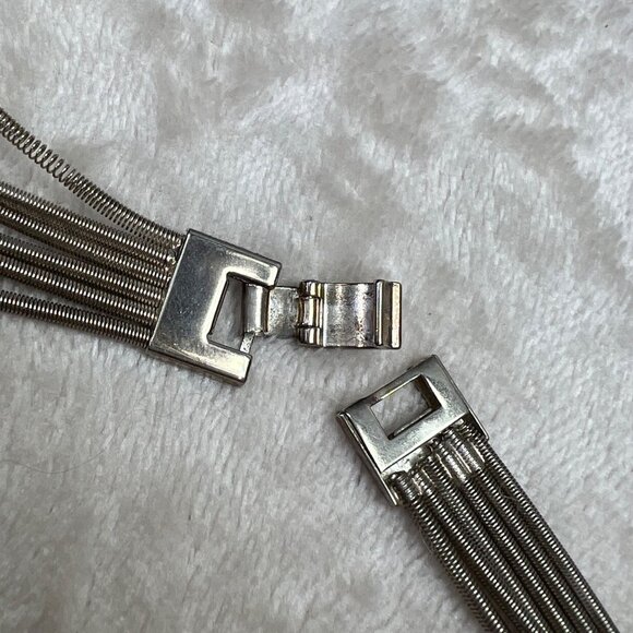 Stretchy Multi Strand Wire Necklace Silver Tone Rhinestones Sliding Pendant - Picture 8 of 8